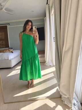 Zara Green One-Shoulder Maxi Skirt Dress